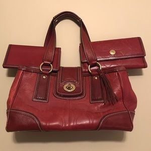 Maroon Coach purse, wallet, and checkbook cover